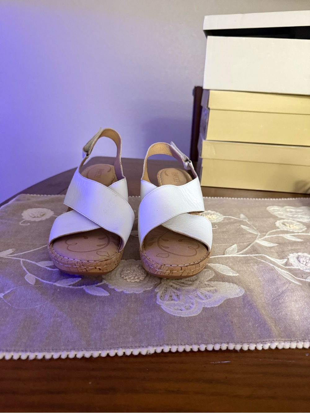 Bjorn Borg White Crisscross Slingback Wedge Sandals with Cork-Style Sole